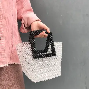 

2020 new best-selling ins niche design Fugu bead makeup bag hand knitted bag hand twisted vegetable basket bucket bag
