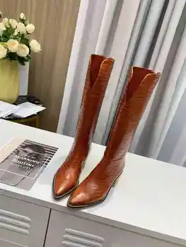 

Horse Boots Women Crocodile Pattern Pointed Toe Sexy Women Boots Knee High Boots Genuine Leather 2020 Luxury Brand Female Shoes