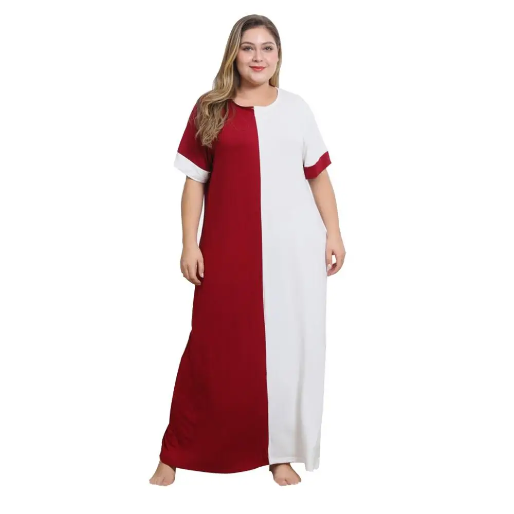 

WHZHM Summer Robe Loose Casual Plus Size 3XL 4XL Maxi Dress Women Cotton Short Sleeve Printed O-Neck Loose Party Dresses Female
