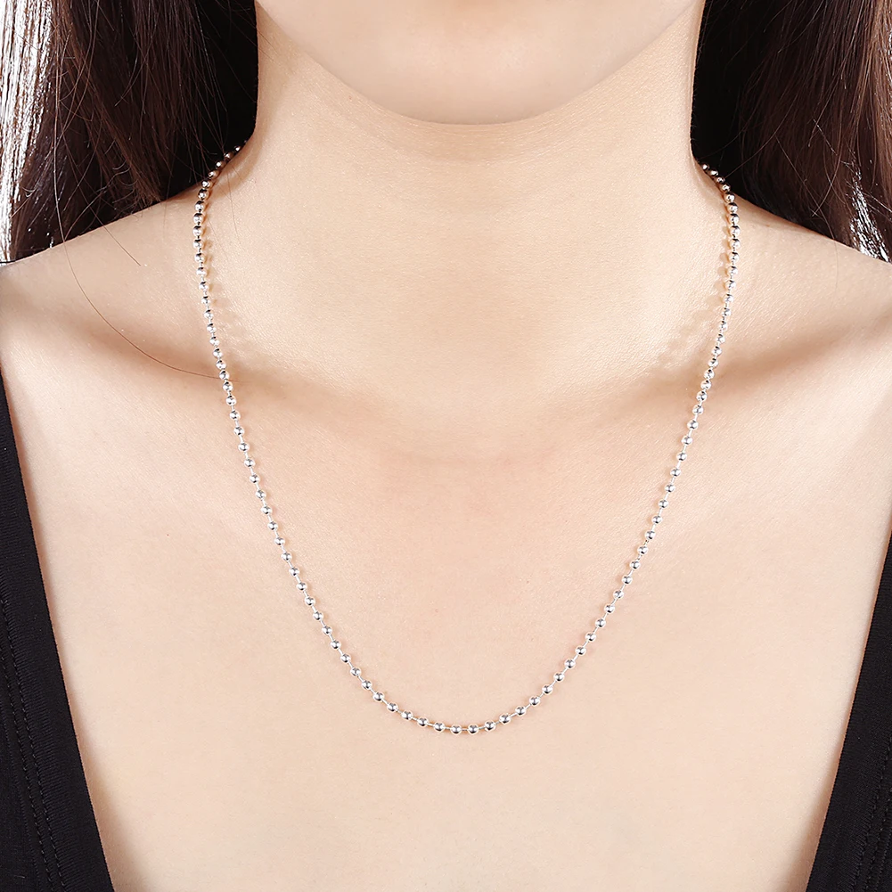 3mm Bead Chain 925 Sterling Silver Necklace For Women