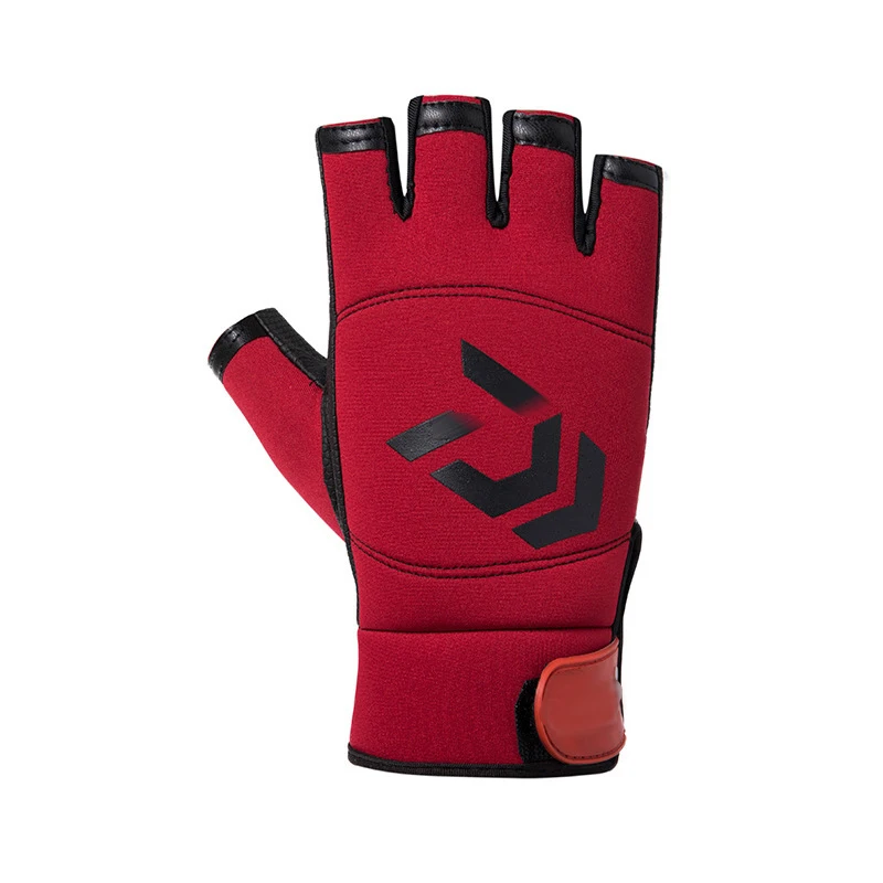DAIWA Fishing Gloves Waterproof Anti-Slip 3 Fingers Cut 5 Fingers Cut Leather PU Winter Gloves for Men Hunting Sport Gloves