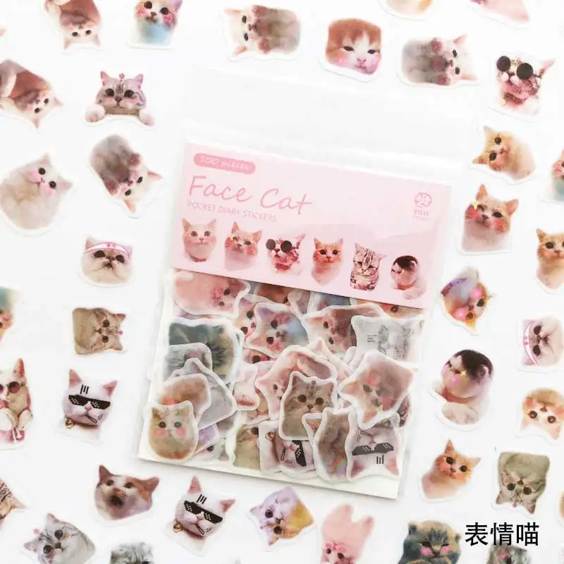 100 шт. kawaii забавный кот выражение декоративные наклейки из бумаги васи