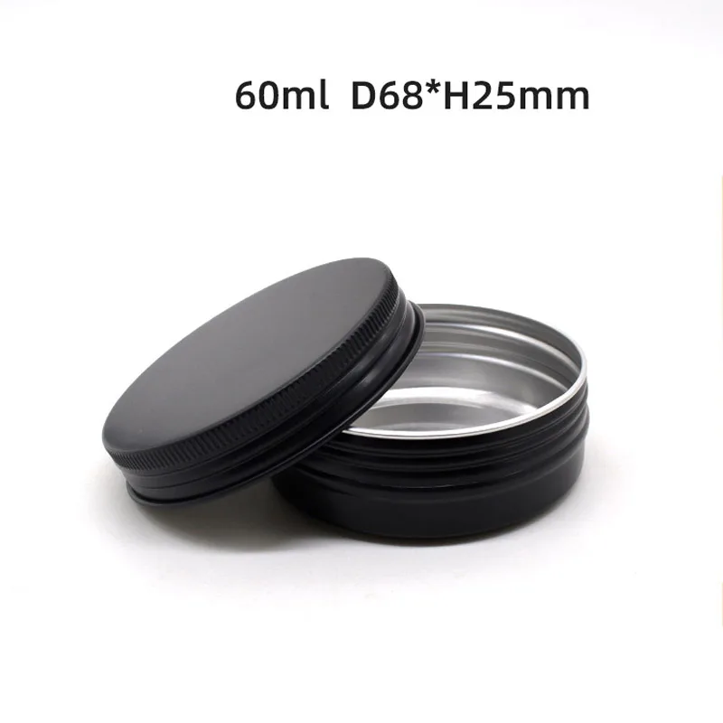 

20pcs 60g 2OZ Metal Aluminum Round Tin Cans Box Black Empty Cosmetic Cream Jar Pot Case Screw Thread Lid Lip Balm Container