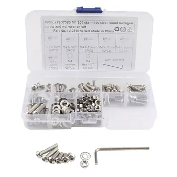 

190pcs/box Metric M3 304 Stainless Steel Half Round Head/Flat Round Head Button Head Socket Cap Screws Nuts Assortment Kit
