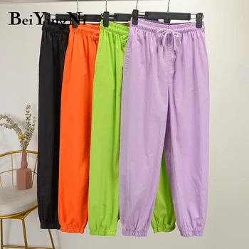 

Beiyingni Women's Pants Casual Cotton Linen Summer Solid Color High Waist Harem Pants Female Loose Korean Black Trousers Joggers