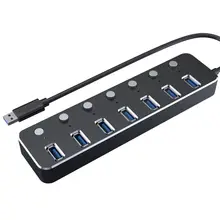 Алюминиевый USB 3,0 концентратор 7 портов USB удлинитель разветвитель с индивидуальным переключателем вкл/выкл 83XB