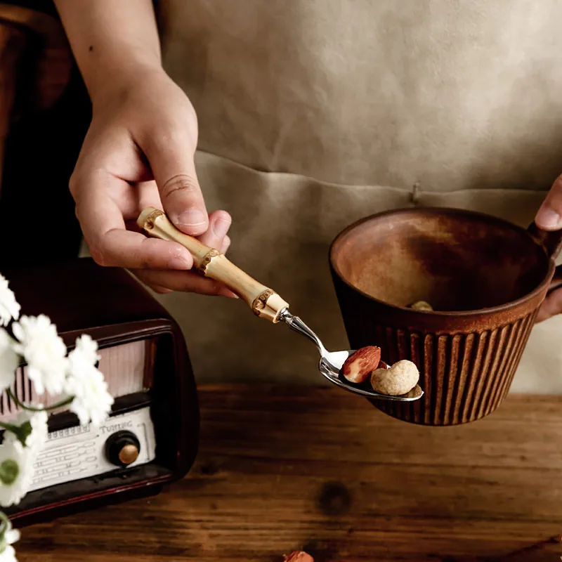 16 24PCS Creative Bamboo Handle Stainless Steel Tableware With Steak Knives Flatware Knives Set Includes Dessert Spoon Forks