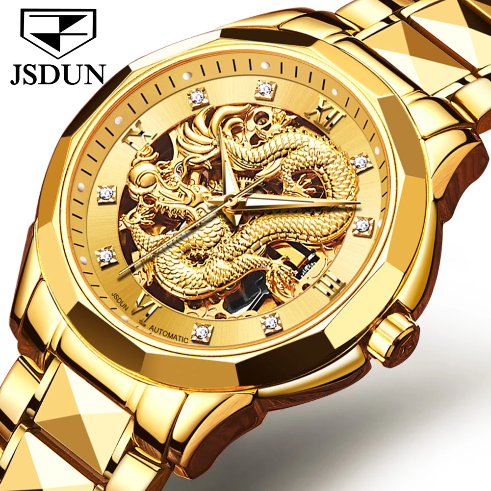 Jsdun Gold Dragon Design Luxury Automatic Mechanical Watch For Men 