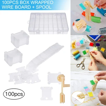 

Spot 100pcs Plastic Floss Bobbins with Floss Winder and Embroidery Organizer Box for Cross Stitch Craft DIY Sewing Storage VJ