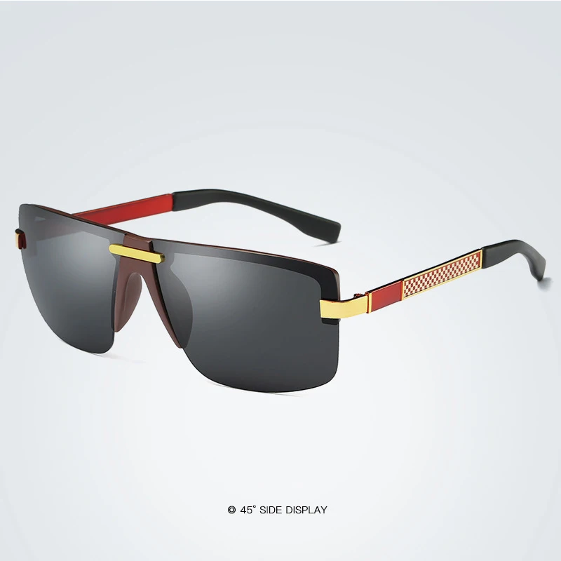 Men Polarized Rectangular Sunglasses Retro Driving Outdoor Fashion Eyewear Rimless Brand Design - Цвет линз: gold red