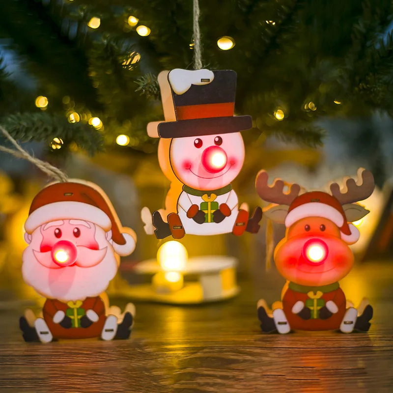 

Wooden Tree Light Up Christmas Drop Ornament Pendants Luminous Xmas Holiday Home Lighting For Christmas Party Decoration
