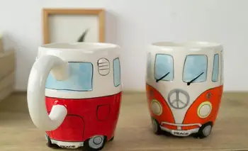 

24PCS 400ml Creative Hand Painting Double Bus Mugs Retro Ceramic Cup Coffee Milk Tea Mug Drinkware Novetly Gifts