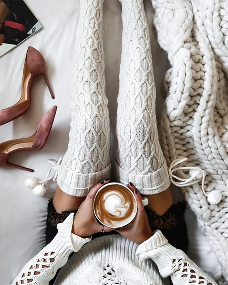 Christmas Stockings Women's Long Knitted Stockings For Girls Ladies Women Winter Knit Socks Thigh High Over The Knee Socks