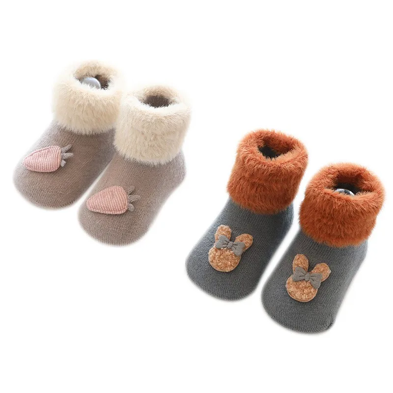 Теплые плотные носки с мягкой подошвой и рисунком для новорожденных детей от 0 до 24 месяцев нескользящие носки-тапочки для маленьких мальчиков и девочек