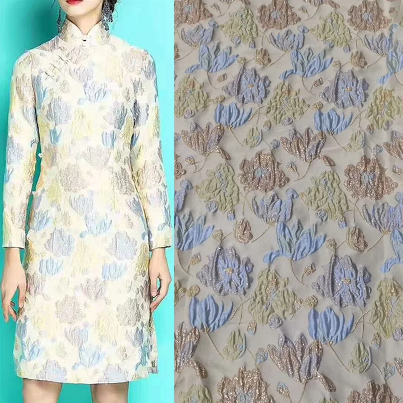 5 ярдов Горячая Распродажа пряжа окрашенная 3D Роза дизайн полиэстер Металлик Жаккардовая Ткань жаккардовая вышивка кружевная ткань для мода платье