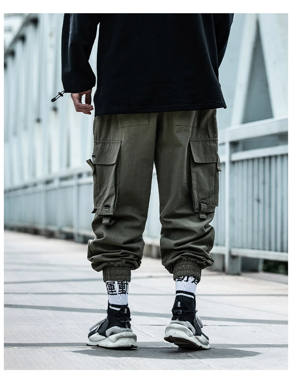 US Size Men's Jogger Streetwear Tactics Cargo Pants Fashion Hip Hop Joggers Solid Color Trousers Mens Sweat Pants Black DG418