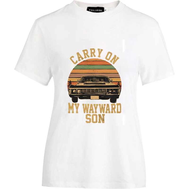 Сверхъестественная Винтажная футболка с надписью «My Wayward Son», черно-белая футболка