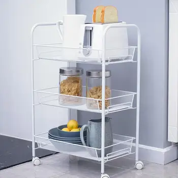 

Nice 3-Layer Kitchen Rack Removable Kitchen Trolley Holder Shelf Storage Rack Organizer With Wheel Carbon Steel