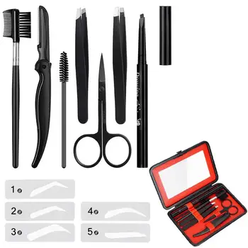 

8 in 1 Men Eye brow Grooming Set Eyebrow Trimmer Drawing Stencils Tweezers Comb Pencil Eyebrow Trimming Suit Make Up Tool Kit30p