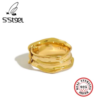 

S'STEEL Irregular Ring Sterling Silver 925 For Women Korean Designer Gold Rings Anillos De Plata 925 De Ley Mujer Fine Jewelry