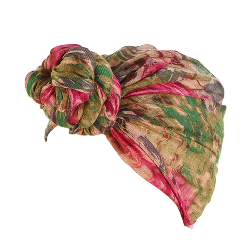 hot pink and green New women Big Flower turban Chemo Cancer Cap headwrap bandana cap Head Wrap Stretch Long Hair Scarf headscarf Turban Tie - Цвет: hot pink and green