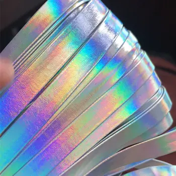 

Sisi Crafts Tape Laser Silver 1cm Holographic Ribbon PU Faux Leather Flat Cord Bias DIY Hair Bow Handmade Accessories Trim 1M