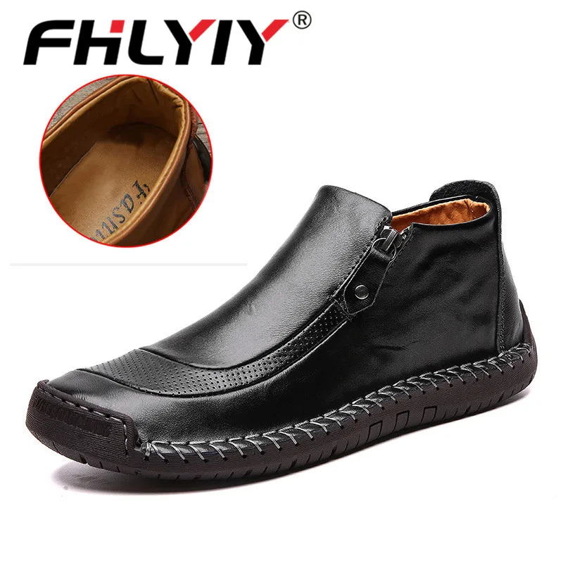 NO-Fur Black2 Fhlyiy/брендовые Модные мужские кожаные ботильоны; Зимняя мужская обувь; уличные плюшевые теплые мужские ботинки; новая кожаная черная обувь; Zapatos De - Цвет: NO-Fur Black2