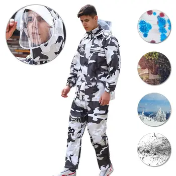 

Waterproof Protective Safety Coverall Raincoat Camouflage Anti Spray And Saliva With Isolation Mask Hazmat Suit Clothing