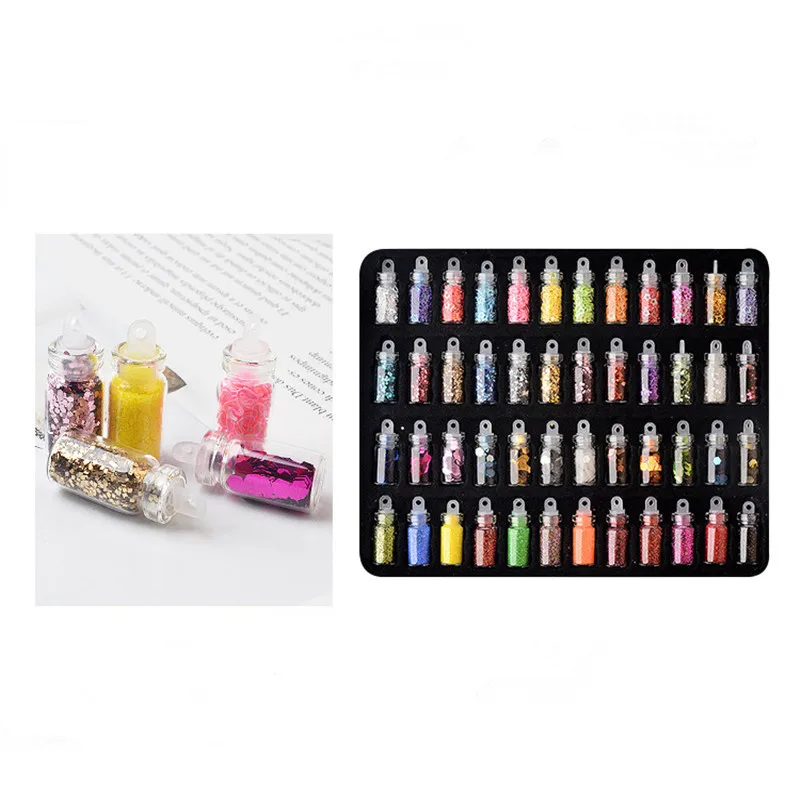 New Hot 48 Color Glass Bottle Shiny Hexagon Caviar Rhinestone 3D Charm DIY Nail Art Design Decorative Accessories