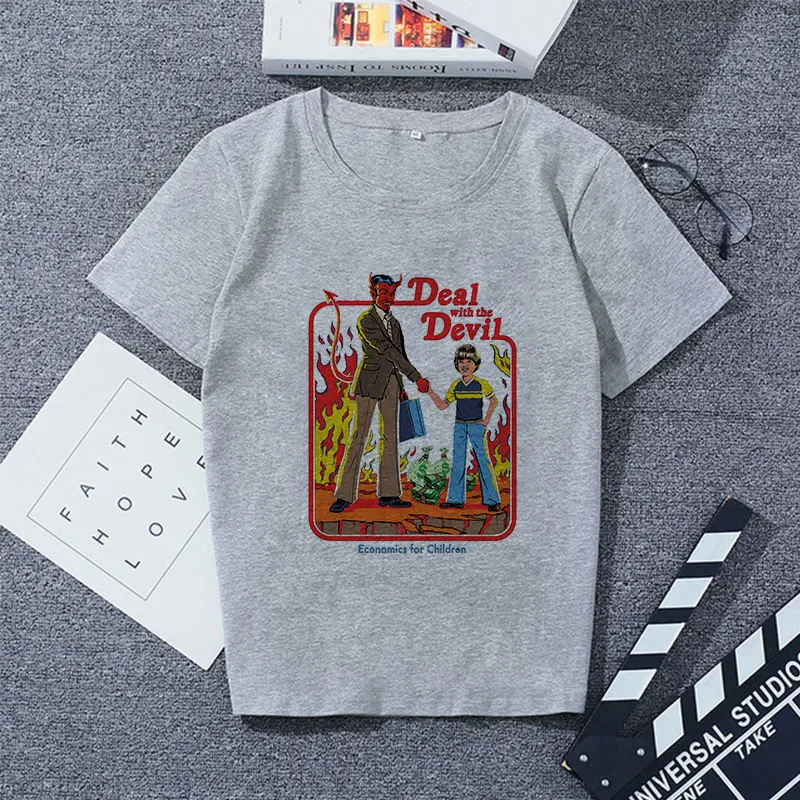 Poleras Mujer De Moda летняя футболка женская сатана печать Vogue Harajuku футболка плюс размер Эстетическая панк Футболка Camiseta Mujer - Цвет: 1502-Gray