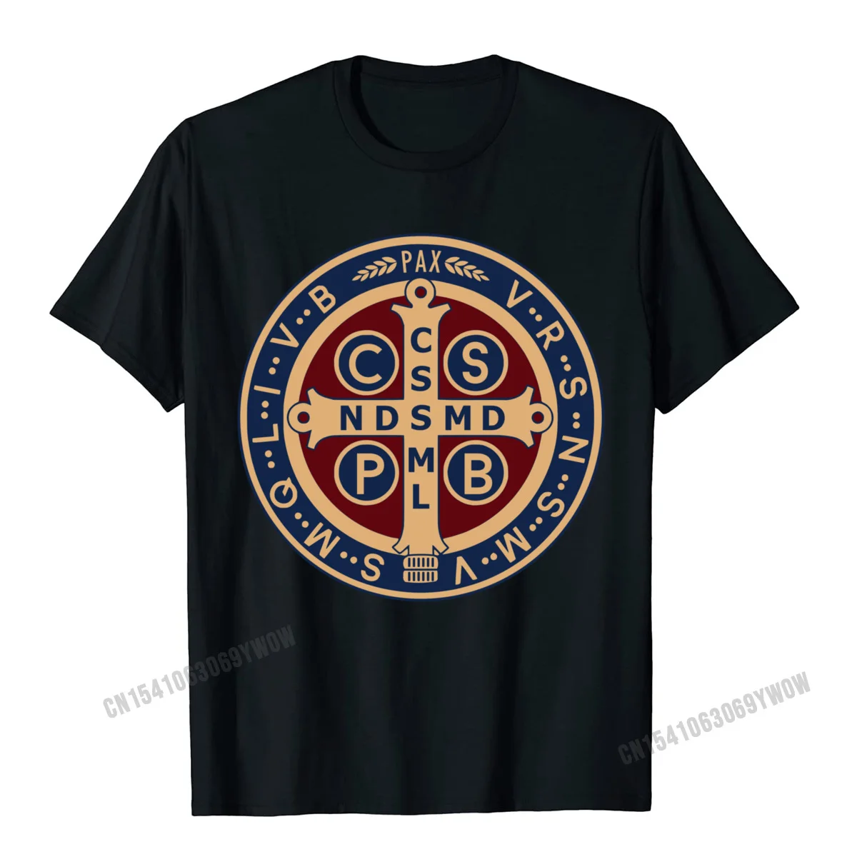 Custom Normal Crewneck T-Shirt Father Day Tops Tees Short Sleeve for Men High Quality 100% Cotton Slim Fit Top T-shirts The Saint Benedict Medal Catholic Pullover Hoodie__603 black