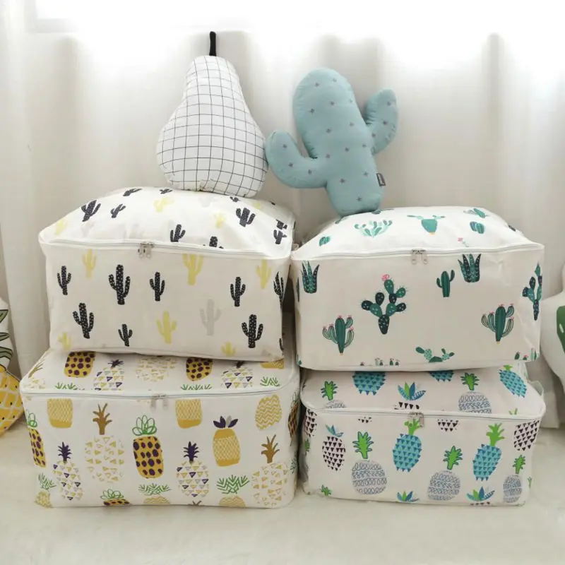 Foldable Storage Bags Organization Clothing Wardrobe Cotton And Linen Quilt Storage Bag Gray Big Dots Home Garden Home
