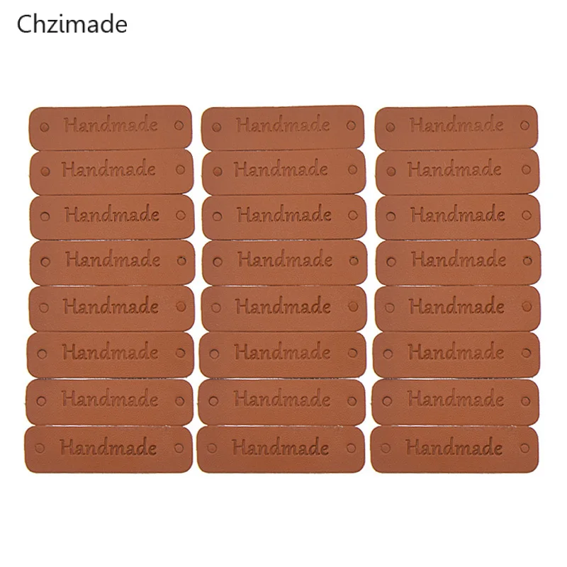 Brown Chzimate 24 шт. ручной работы из искусственной кожи этикетки бирки два отверстия для одежды сумки Швейные DIY материалы - Цвет: Brown