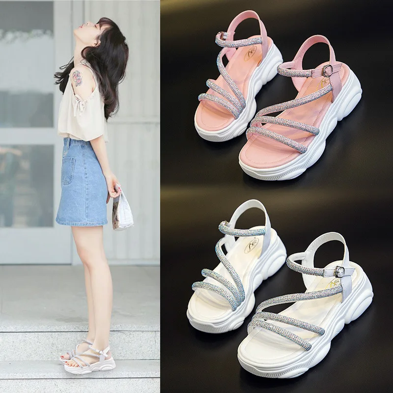 

2019 Summer New Style Korean-style Versatile Student Network Red Cowhide Rome Sandals Fairy Wind CHIC Flat Sandals Women's