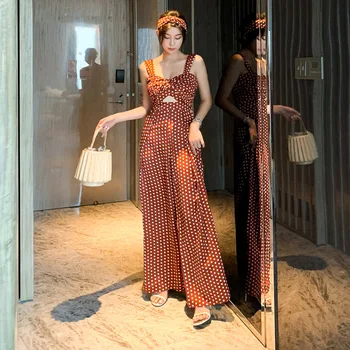 

Lady Dot Rompers Sling Hollow Jumpsuit Women 2020 Wide Leg Jumpsuits Sexy Personality Jumpsuit