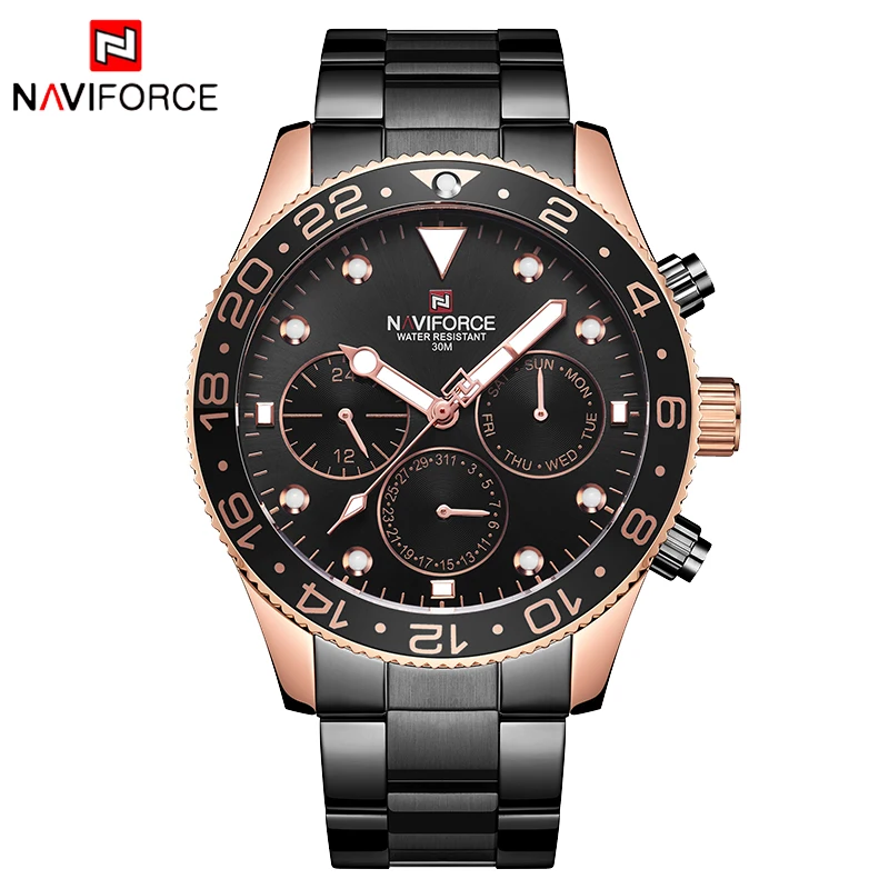 RoseGold Black NAVIFORCE мужские часы Топ люксовый бренд бизнес новые мужские военные водонепроницаемые спортивные кварцевые часы для отдыха Relogio Masculino - Цвет: RoseGold Black