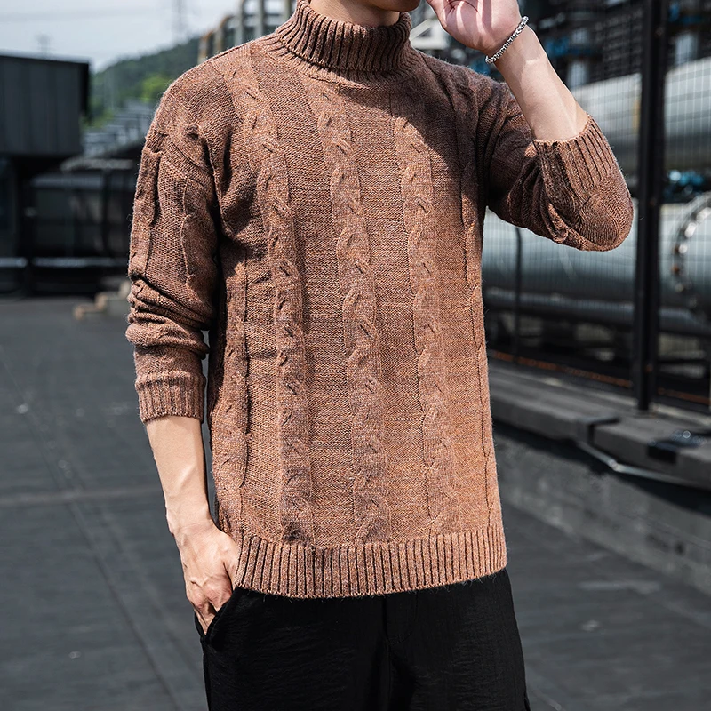 New Arrival Men'sCasual Elastic Turtleneck Thick Warm Pure Color Fashion Brand Male Comfortable Knitting pullovers Size M-3xl