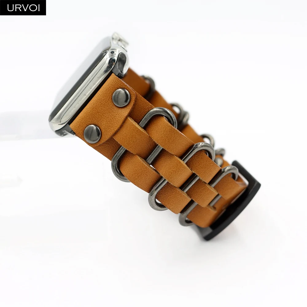 Ремешок URVOI для Apple Watch series 5 4 3 2 1 из натуральной кожи с кольцами ремешок iWatch