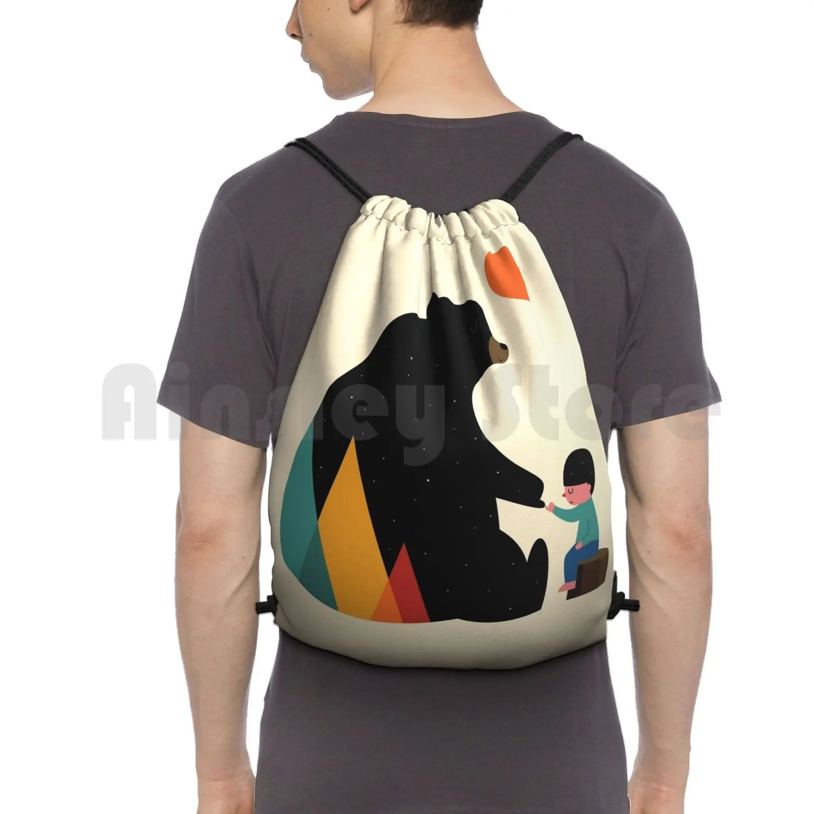 

Рюкзак обещаний, сумка на шнурке, сумка для верховой езды, альпинизма, тренажерного зала, медведь обещания Вселенной, однажды, детский графический дизайн Энди