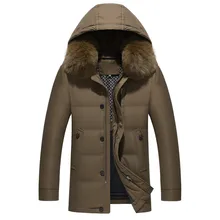 Мужская куртка для русской зимы с отстегивающимся большим меховым воротником, с капюшоном, утепленная, для холодной и ветронепроницаемой погоды, на 81% утином пуху, Толстая теплая пуховая куртка