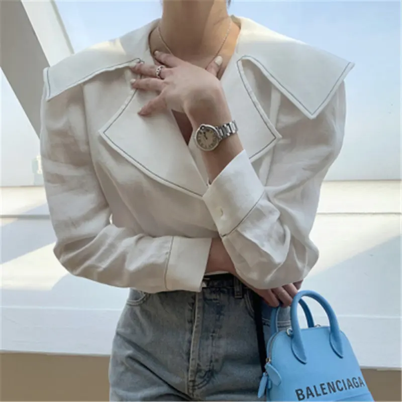 

RUGOD Ins Korean Style Simple Style Turn-down Collar Shirt for Ladies Solid Long Sleeve Women's Tops Chic Female Blouses
