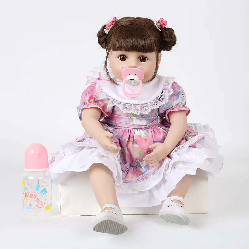 48 см Reborn Baby Doll игрушка мягкая силиконовая принцесса платье ткань тело короткие волосы Реалистичная кукла Малыш Дети ролевые игры подарки