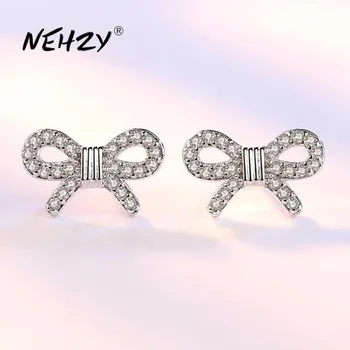 

NEHZY 925 Sterling Silver Stud Earrings High Quality Woman Fashion Jewelry Retro Bow Hollow Zircon Tremella Stud Earrings