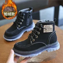 

Children's Fashion Boots 2021 autumn Winter New Boys Cow Skin Snow Boots Plush Fur Waterproof Non-Slip Soft Student Martin Boots