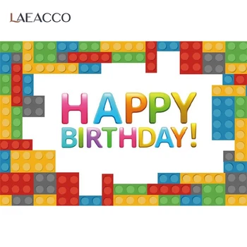 

Laeacco Birthday Party Cartoon Colorful Lego Baby Shower Vinyl Photography Backdrops Photographic Backgrounds For Photo Studio