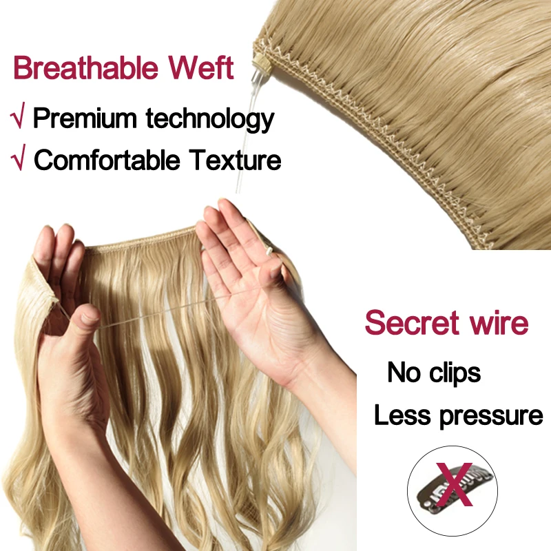 BENEHAIR Synthetic Invisible Wire No Clips In Hair Extensions Secret Fish Line Hairpieces  Hair Extensions For Women Daily