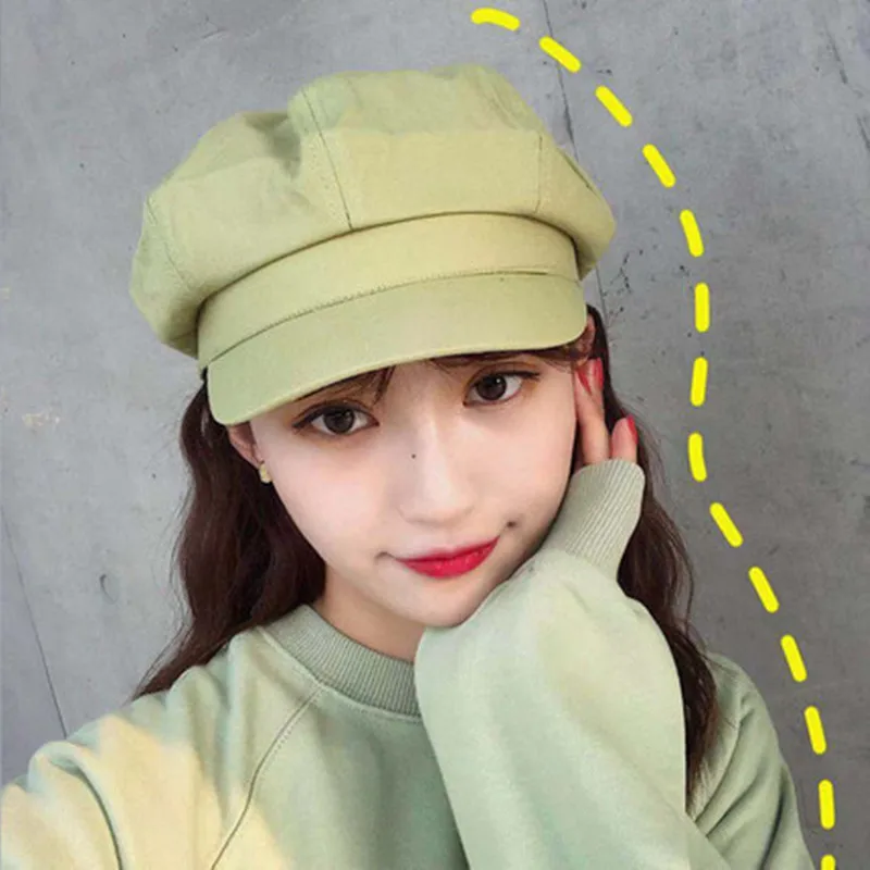 

Net Red Beret Female Summer Thin British Retro Octagonal Cap Air-permeable Japanese Green Painter Newsboy Cap