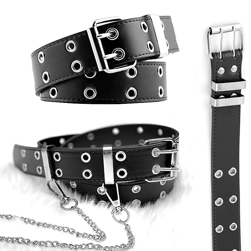 Femme Punk Ceinture Chaîne Simple Rangée Trou Œillet Réglable 25mm