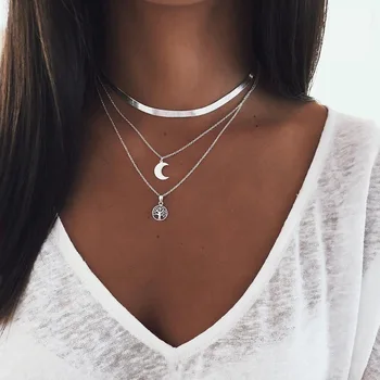 

Vintage Multiple Layed Choker Necklaces Collar Women Chokers Metal Chain Necklace for Female Collier Pendant Necklace Jewelry