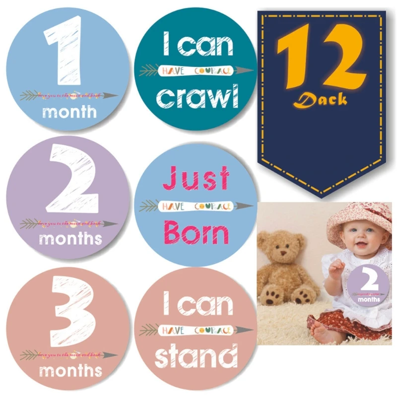 

12 Pcs Baby Pregnant Monthly Stickers Memory Recording Milestone Sticker Props